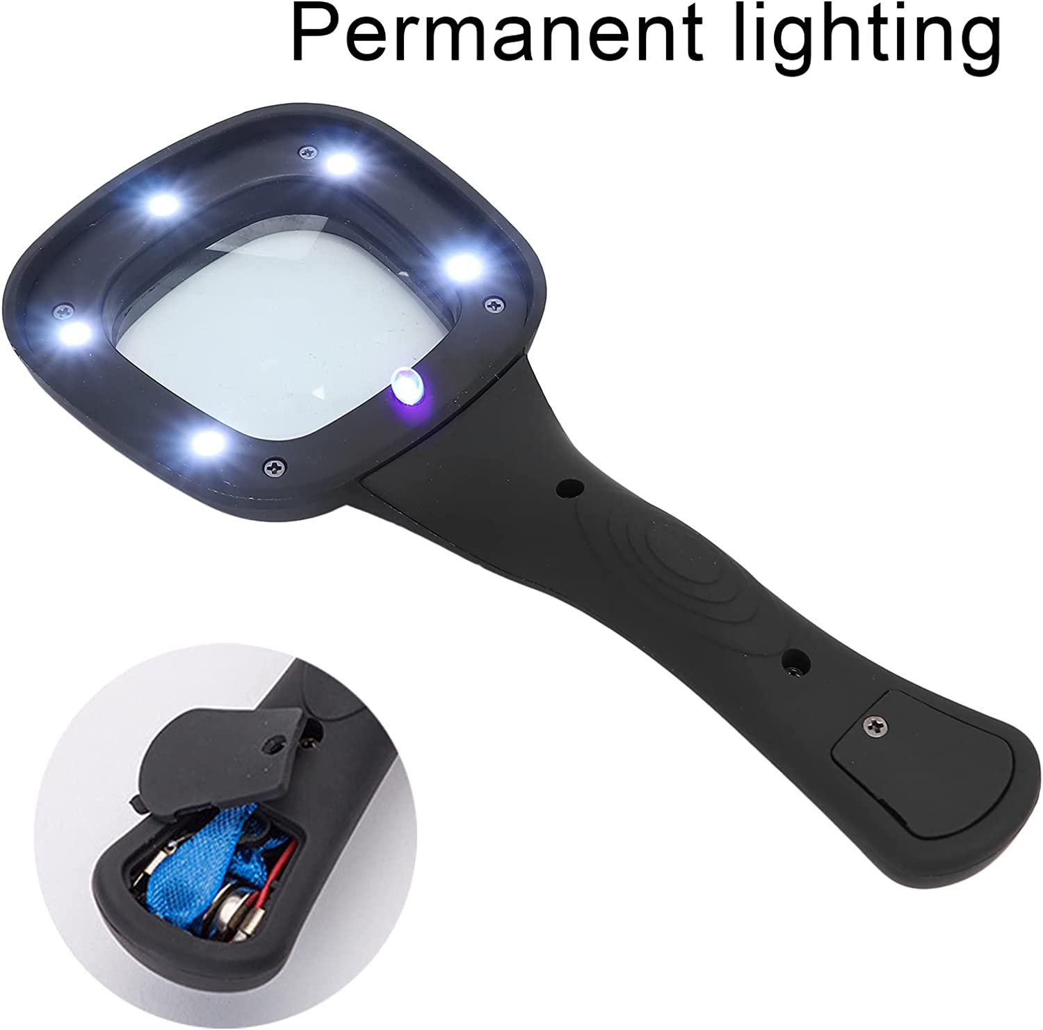 Handheld Magnifying Glass 6 LED Illuminated Lighted Magnifier for Seniors Reading, Soldering, Inspection, Coins, Jewelry, Exploring