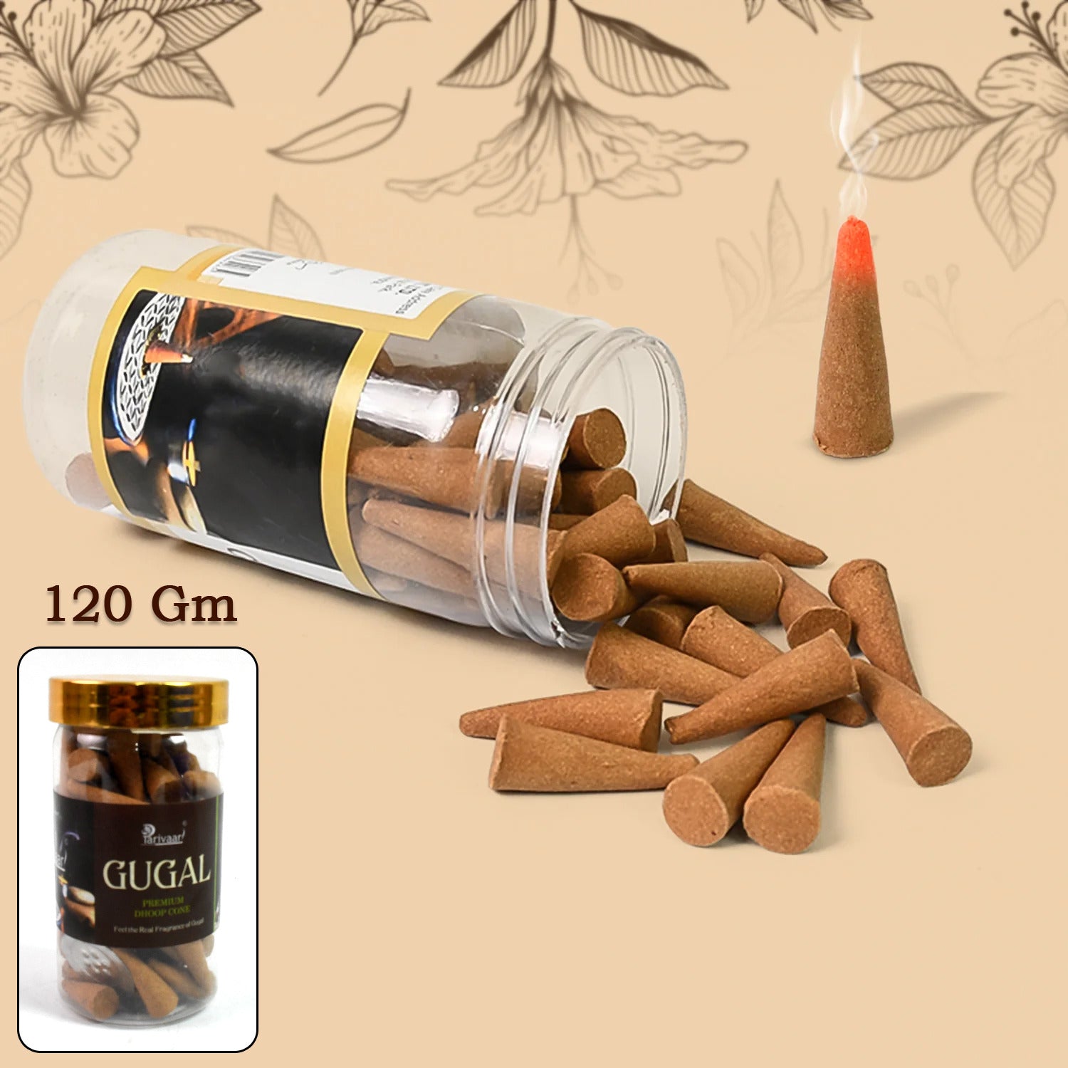 Gugal Dhoop Cones, Premium Dhoop, Spritual Vibes, Charcoal Free (120g)