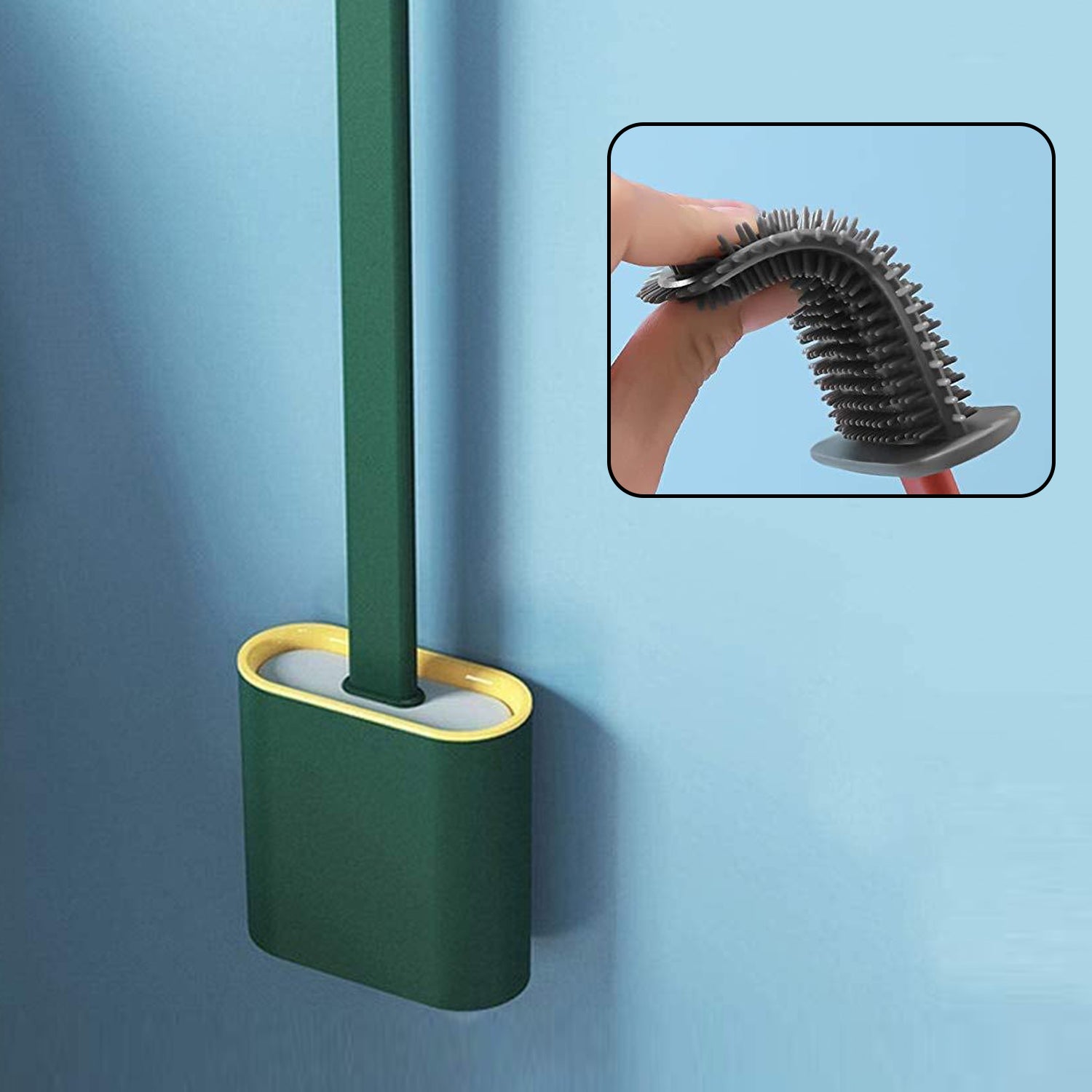 Silicone Toilet Brush with Holder Stand  for Bathroom Cleaning