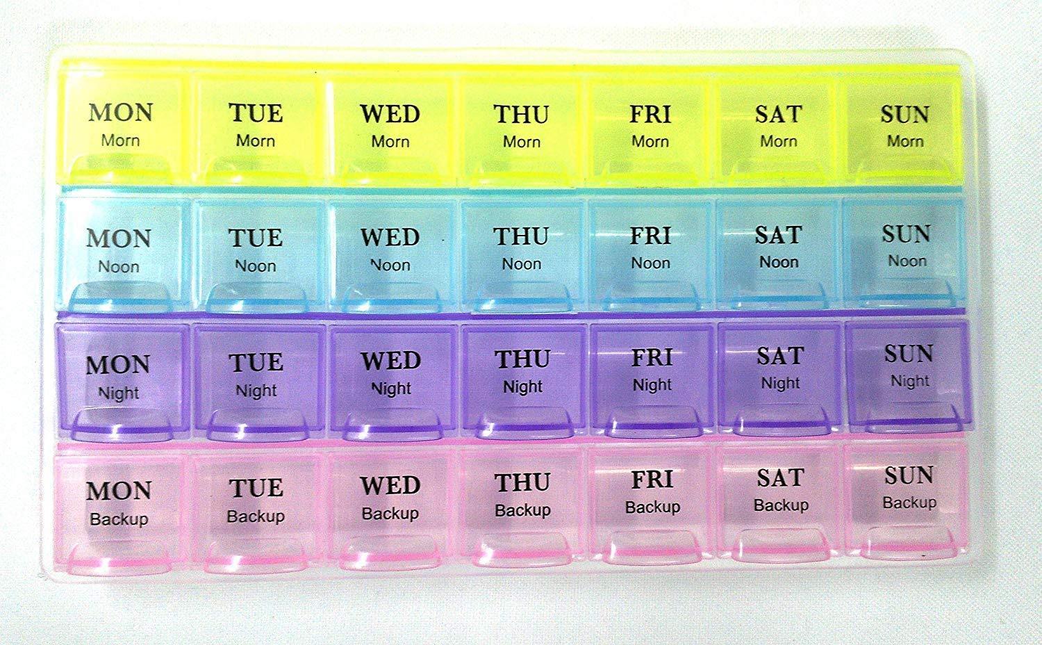 Pill Case- 4 Row 28 Squares Weekly 7 Days Tablet Box Holder Medicine Storage Organizer Container