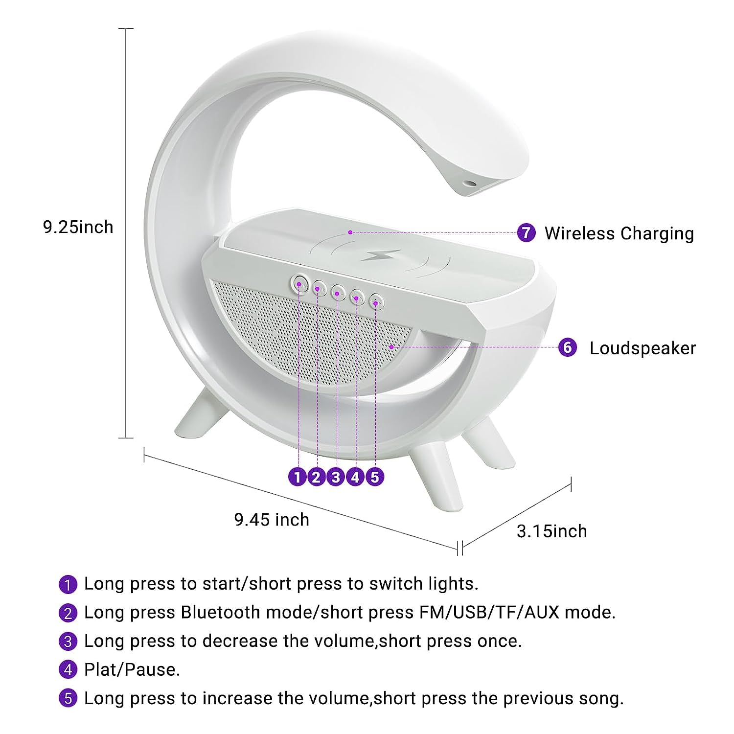 3-in-1 Multi-Function LED Night Lamp with Bluetooth Speaker, Wireless Charging, for Bedroom for Music, Party and Mood Lighting - Perfect Gift for All Occasions blootuth speaker (Media Player)