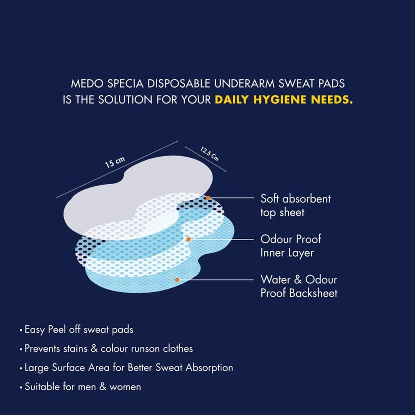 Underarms Sweat Pads Disposable Highly Absorbent Pads (Pack of 10)