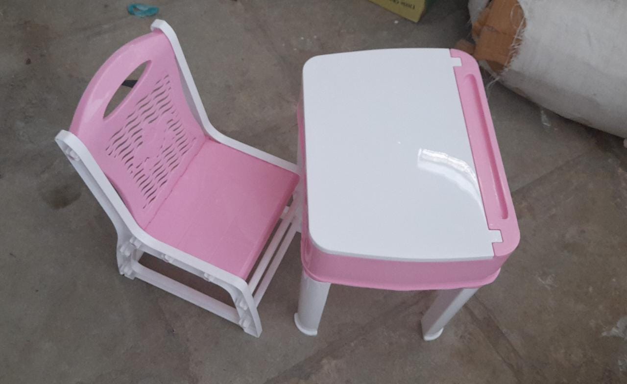 Study Table And Chair Set For Boys And Girls With Small Box Space For Pencils Plastic High Quality Study Table (Pink)