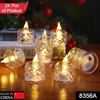 24 Pcs Flameless and Smokeless Decorative Acrylic Candles Transparent Led Tea Light Candle for Gifting, House, Diwali, Christmas, Festival, Events Decor Candles, Diwali