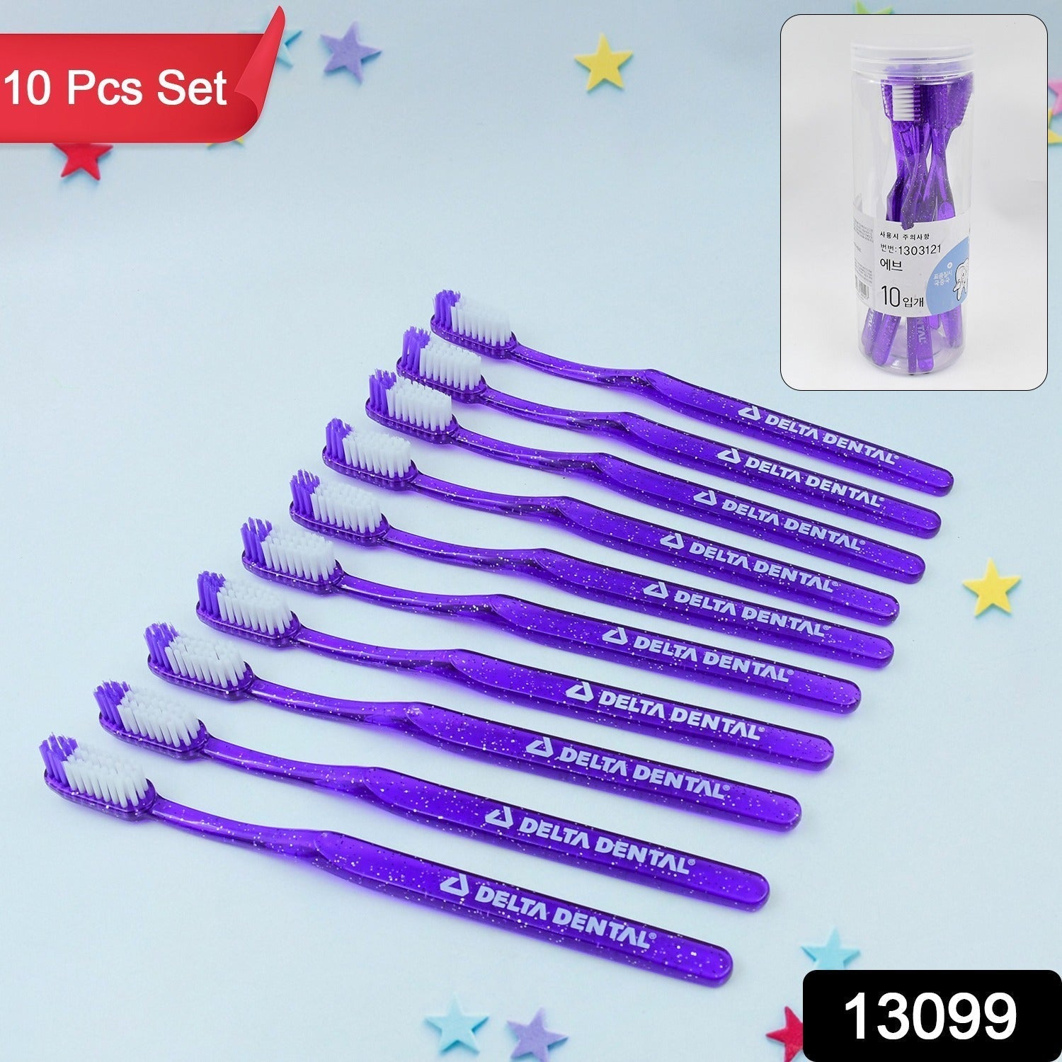 Plastic Toothbrush With Plastic Round Box (10 pcs Set)