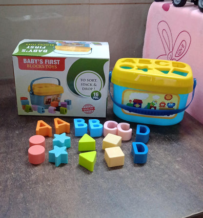 Baby First Block Set Kids Non-Toxic Abcd Geometric Shape Sorting & Stacking (1 Set)