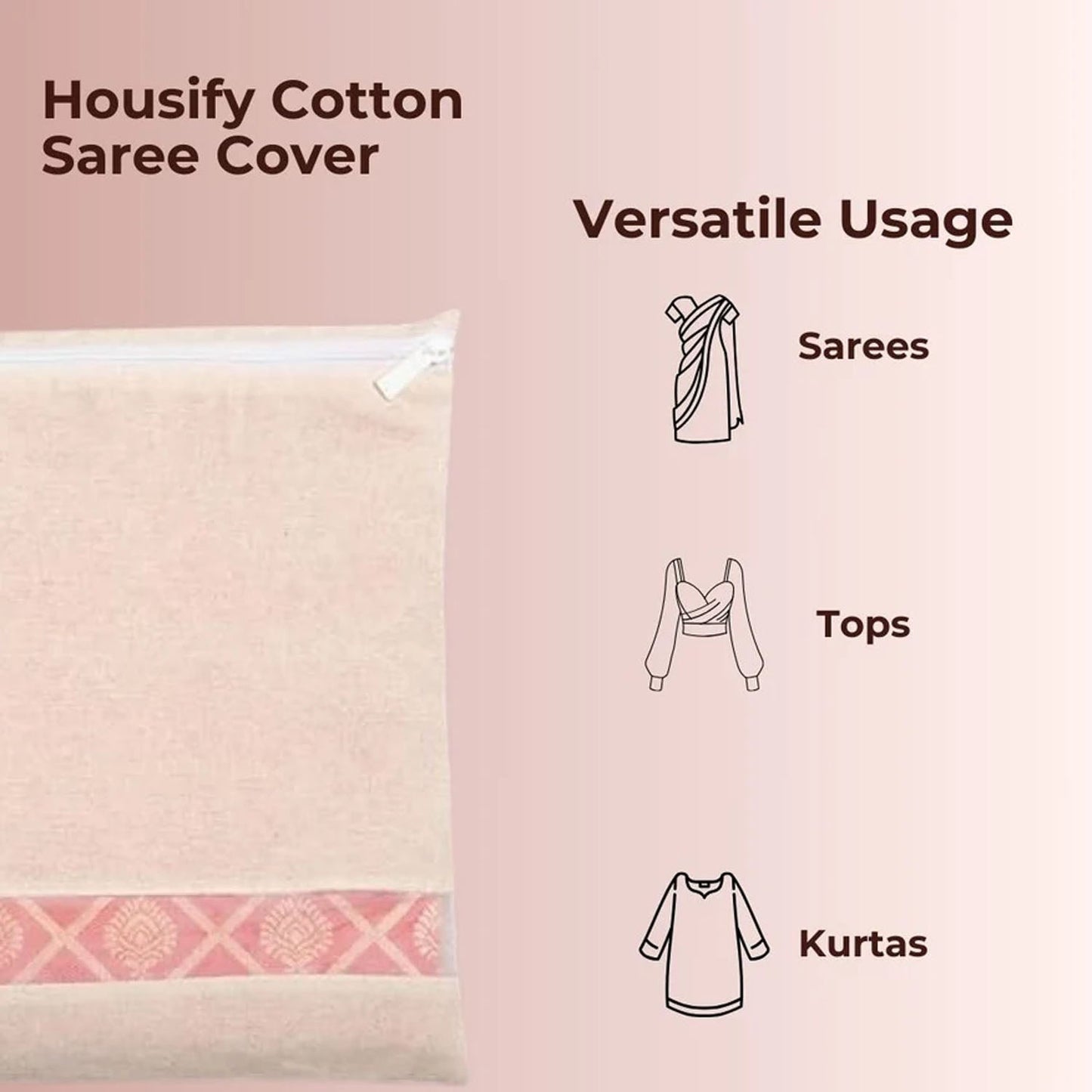 Zip Closure Saree Storage Bag (14.5×16.5 Cm, 1 Pc)