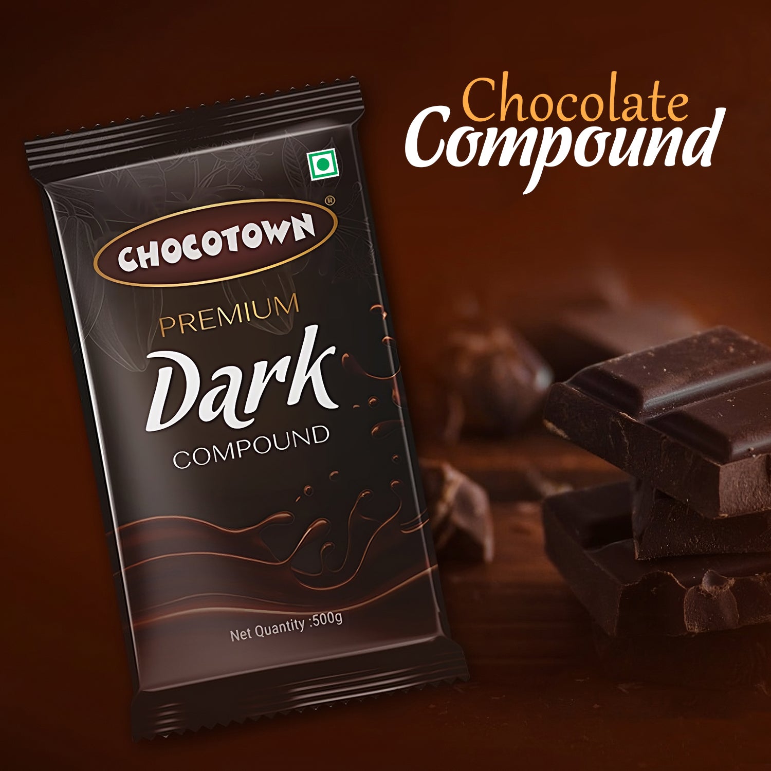 Dark Compound 500gm | Chocotown Dark Choco Slab