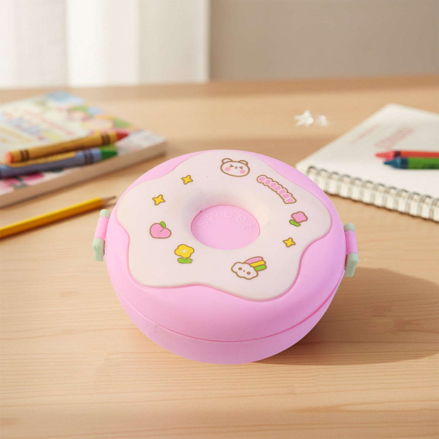 Donut Shaped Double Insulated 3 Compartment Lunch Box (1 Pc / Mix Color)