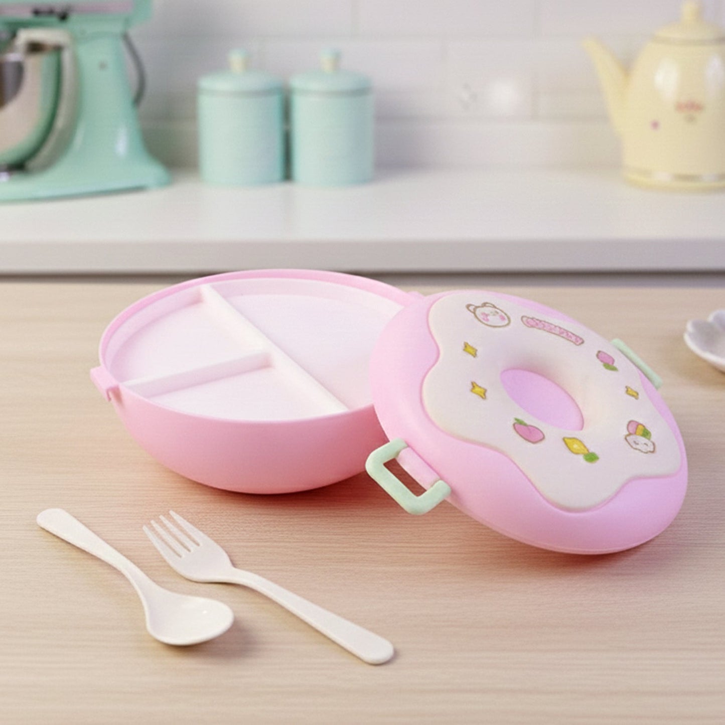 Donut Shaped Double Insulated 3 Compartment Lunch Box (1 Pc / Mix Color)