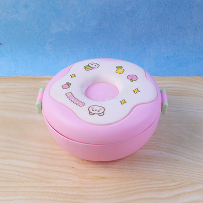 Donut Shaped Double Insulated 3 Compartment Lunch Box (1 Pc / Mix Color)