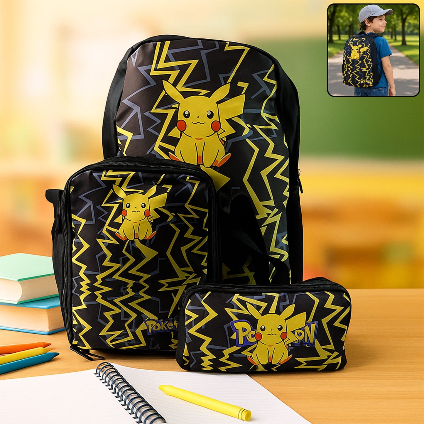 Cartoon Character School Bag Combo Set for Kids (3 Pc)