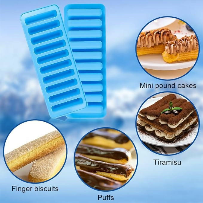 10-Cavity Silicone Granola Bar Mould for Finger Biscuits, Ice Cubes (Blue, Single piece)