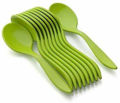 10-Piece Plastic Green Spoon Set for Kids