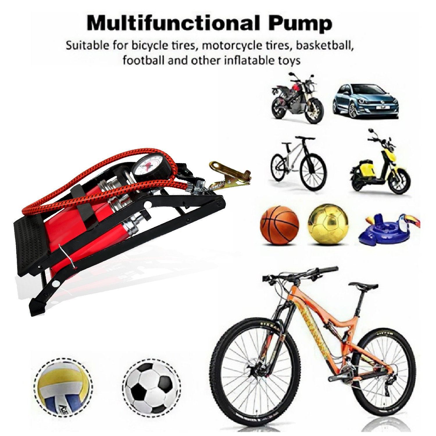 Dual-Cylinder Foot Pump, Portable Floor Bike Pump, 150PSI Air Pump