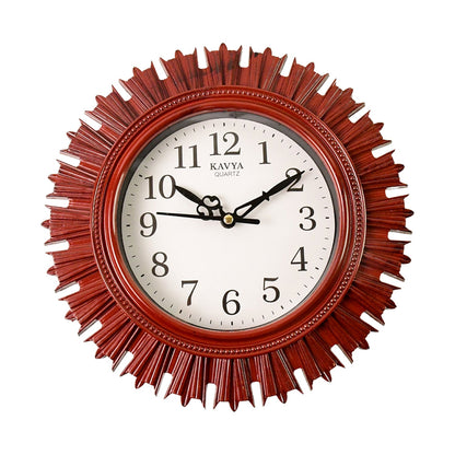 Wooden Look Round Wall Clock - Battery Operated, Easy-to-Read, Plastic Design for Home/Office