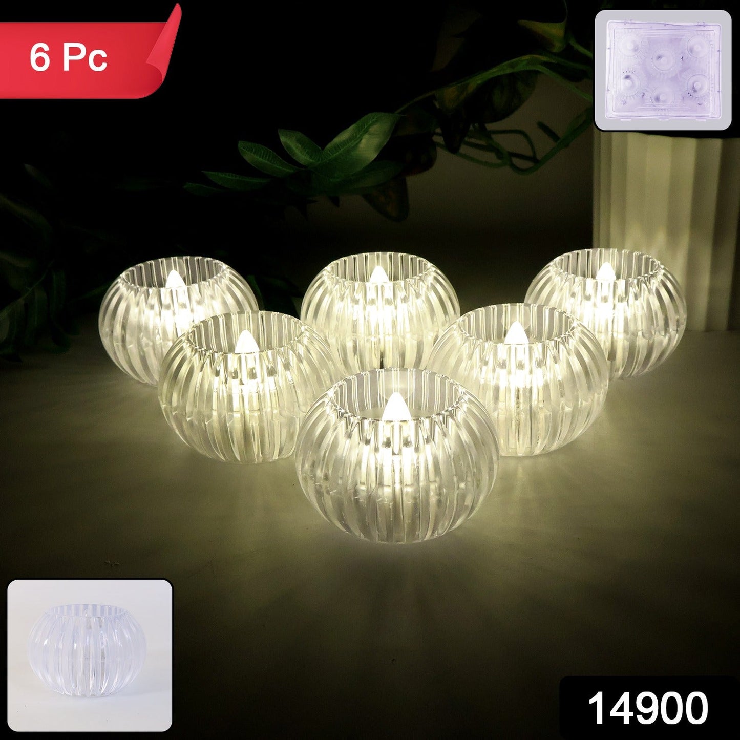 Crystal Design LED Flameless Tealight Candles (6 Pc)