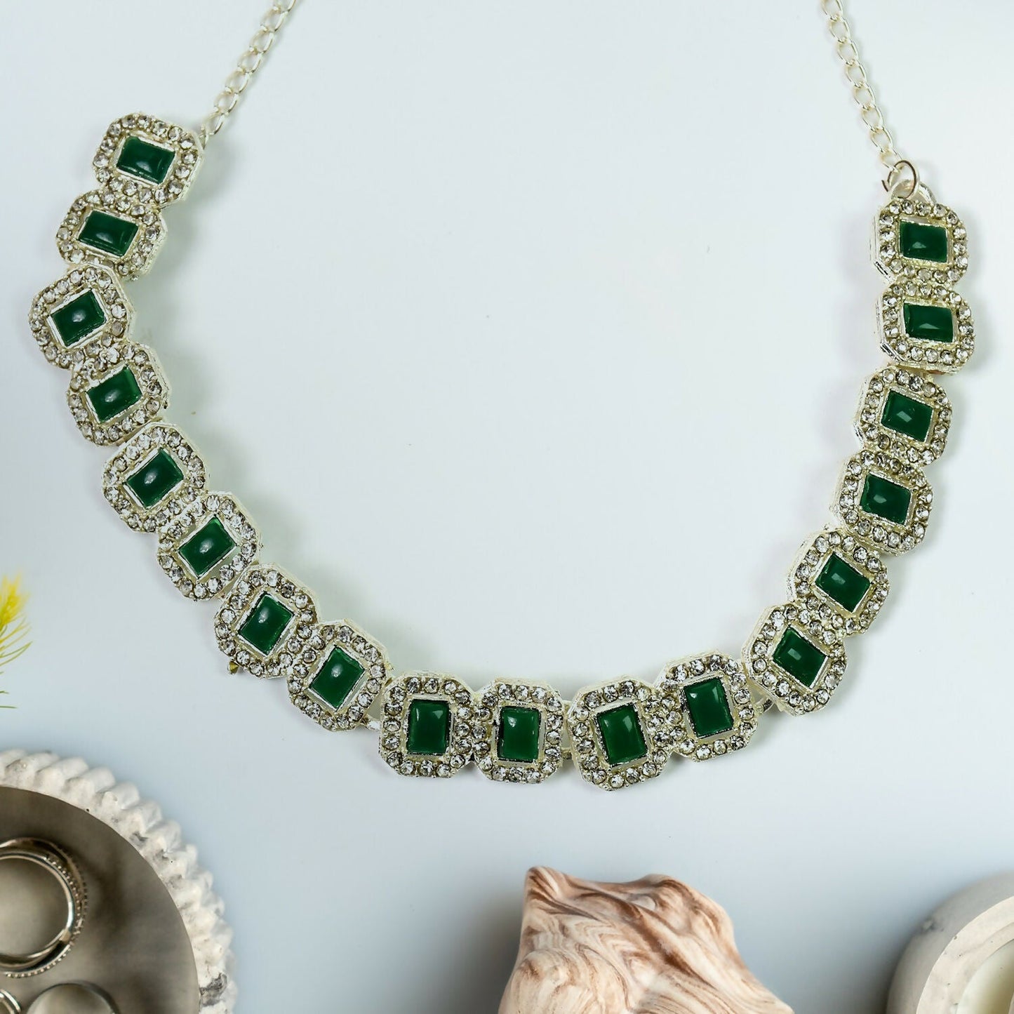 Celestial Elegance: White and Emerald Green Diamond Necklace