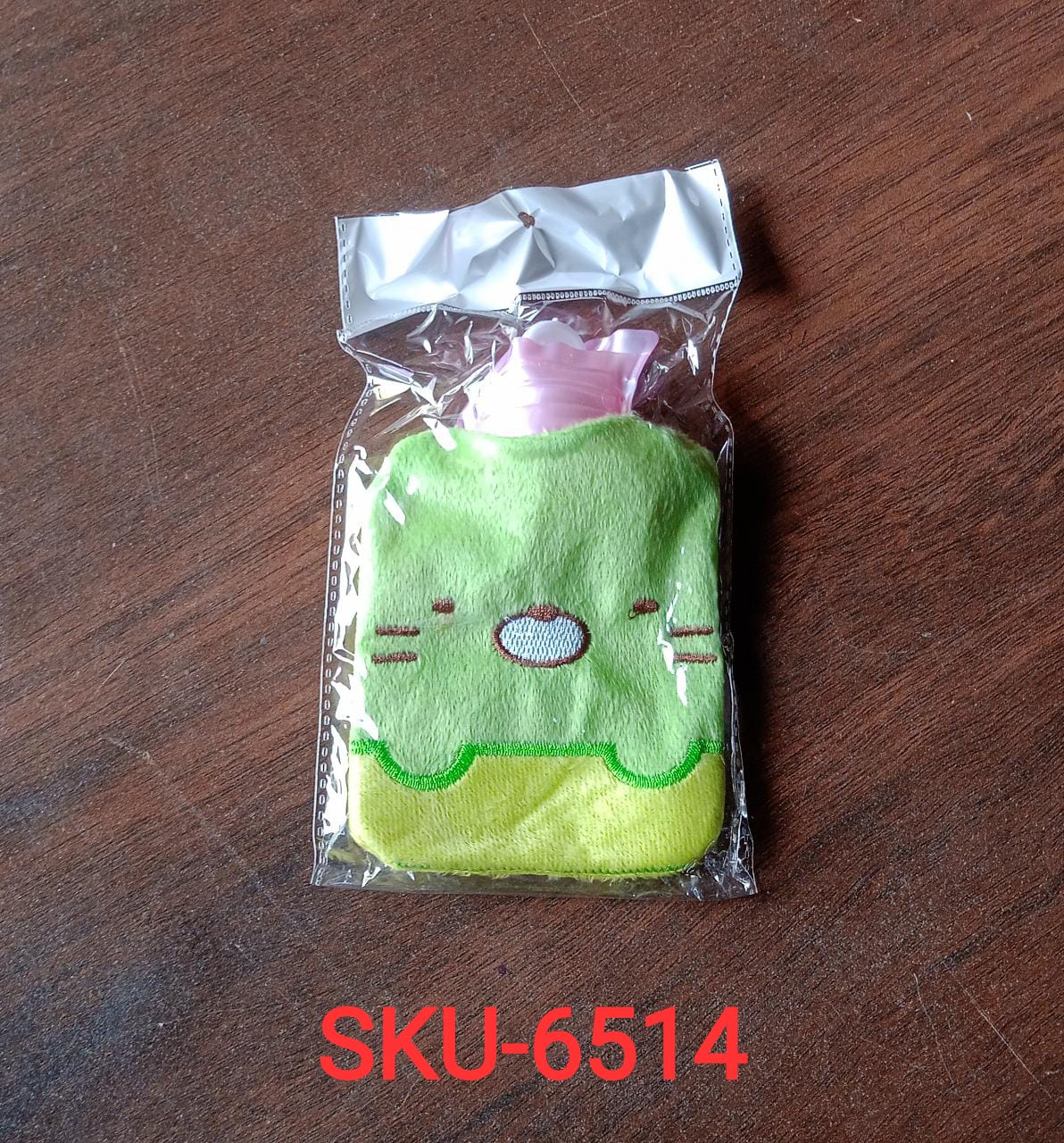 Green Kitty small Hot Water Bag with Cover for Pain Relief, Neck, Shoulder Pain and Hand, Feet Warmer, Menstrual Cramps.