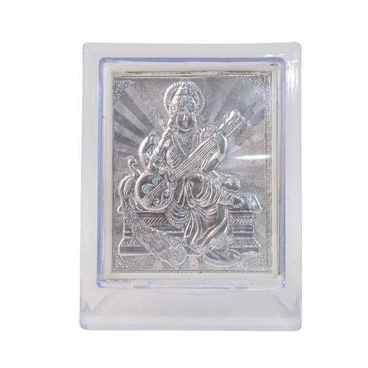 Elegant Silver Saraswati Maa Photo Frame with Stand (1 Pc)