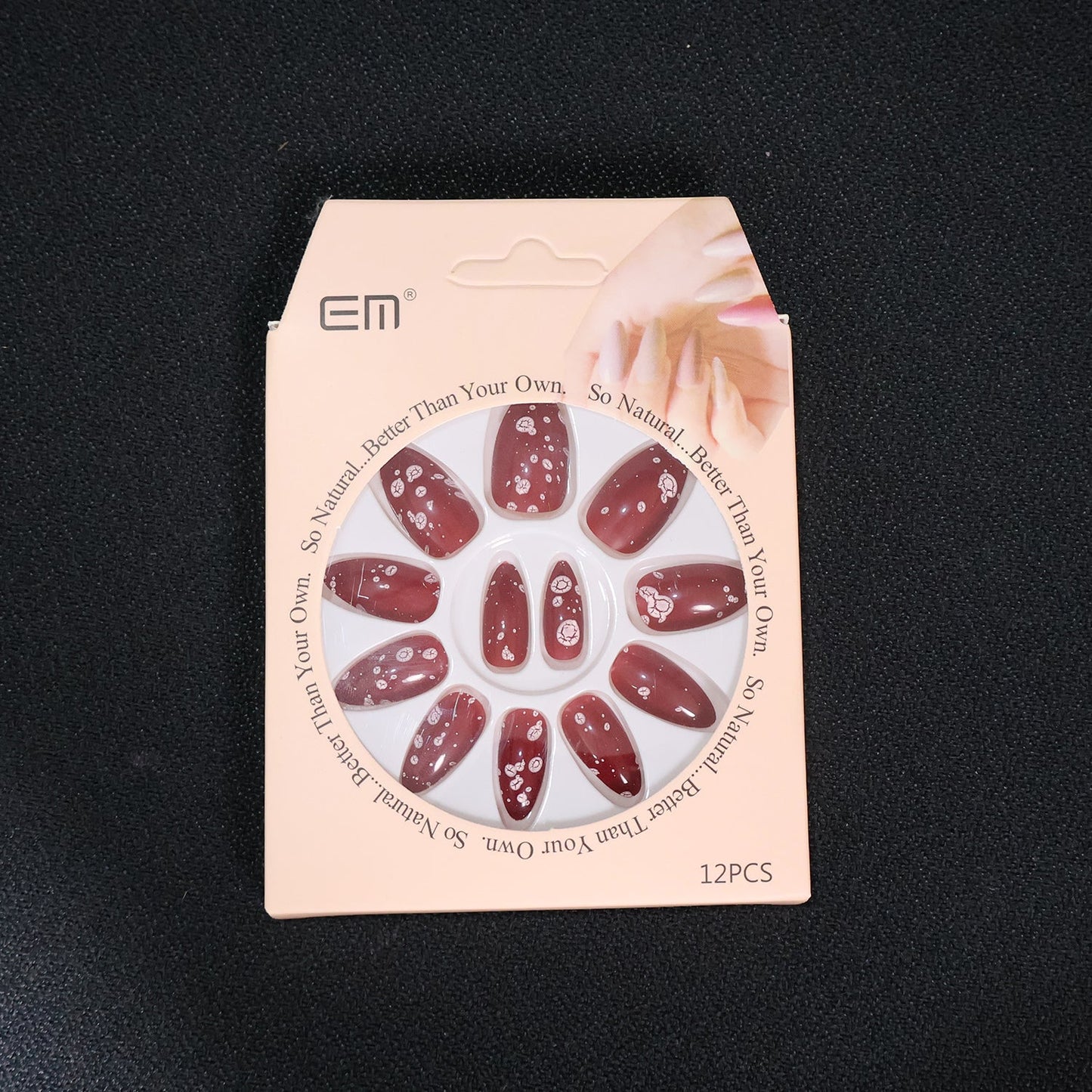 Premium Burgundy Artificial Nai fake nails- (Mix Design / 1 Set)