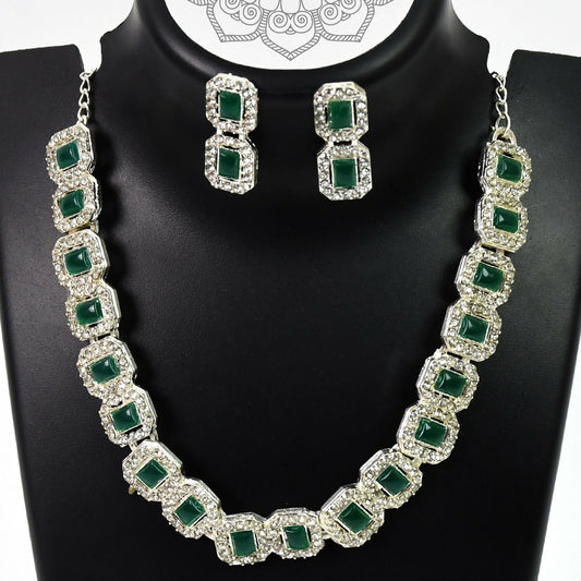 Celestial Elegance: White and Emerald Green Diamond Necklace