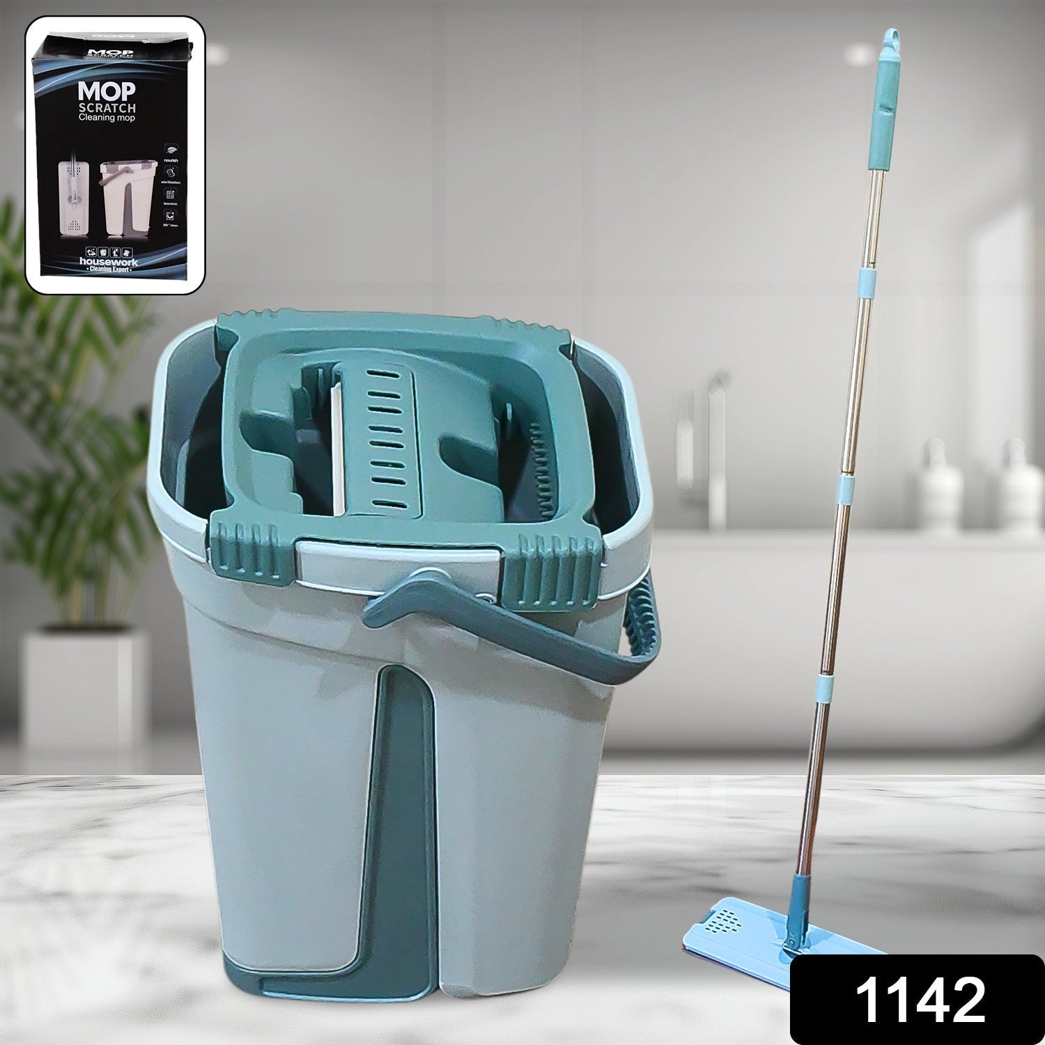 Scratch Cleaning Mop with 2 in 1 Self Clean Wash Dry Hands Free Flat Mop