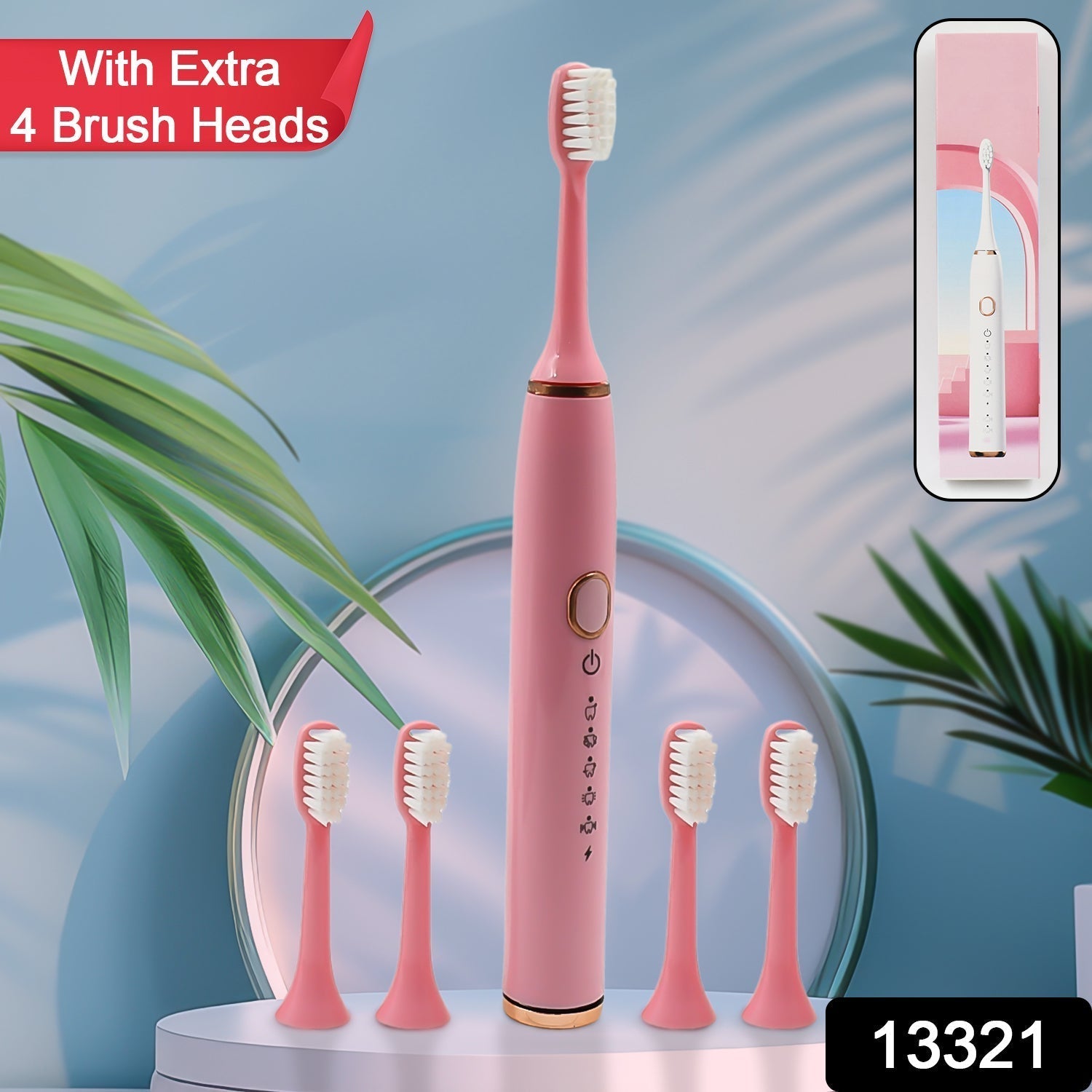 Adult Waterproof Electric Toothbrush with Extra 4 Toothbrush Head (1 Pc / USB Charging Operated / Mix Colour)