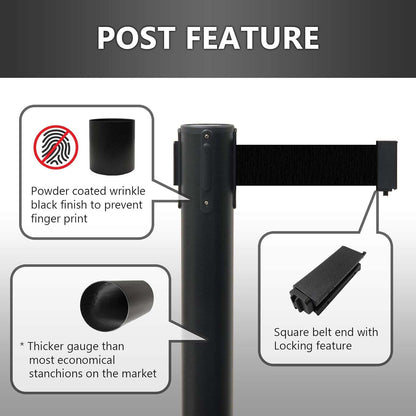 Heavy Duty Retractable Belt Crowd Control Pole with Sturdy Base – 1 Pc